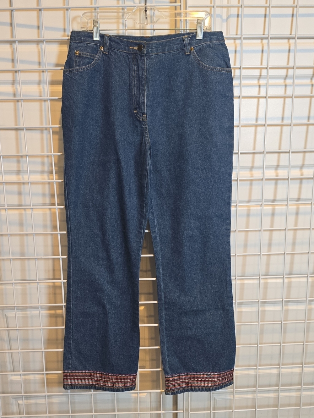 Style & Co. Dark Blue Wide-Leg Jeans with Multi Color Embroidered Hem Size 10
